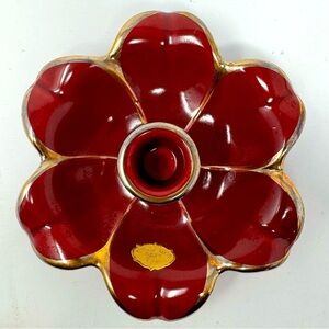 Vintage GEFLE UPSALA EKEBY Ruby Red Porcelain Candle stick Holder flower shape